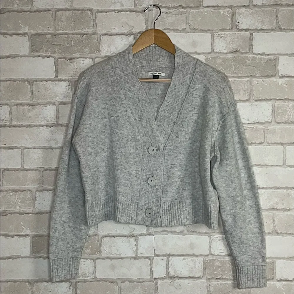 American Eagle Outfitters Light Gray Knit Button Up Cardigan Size XS